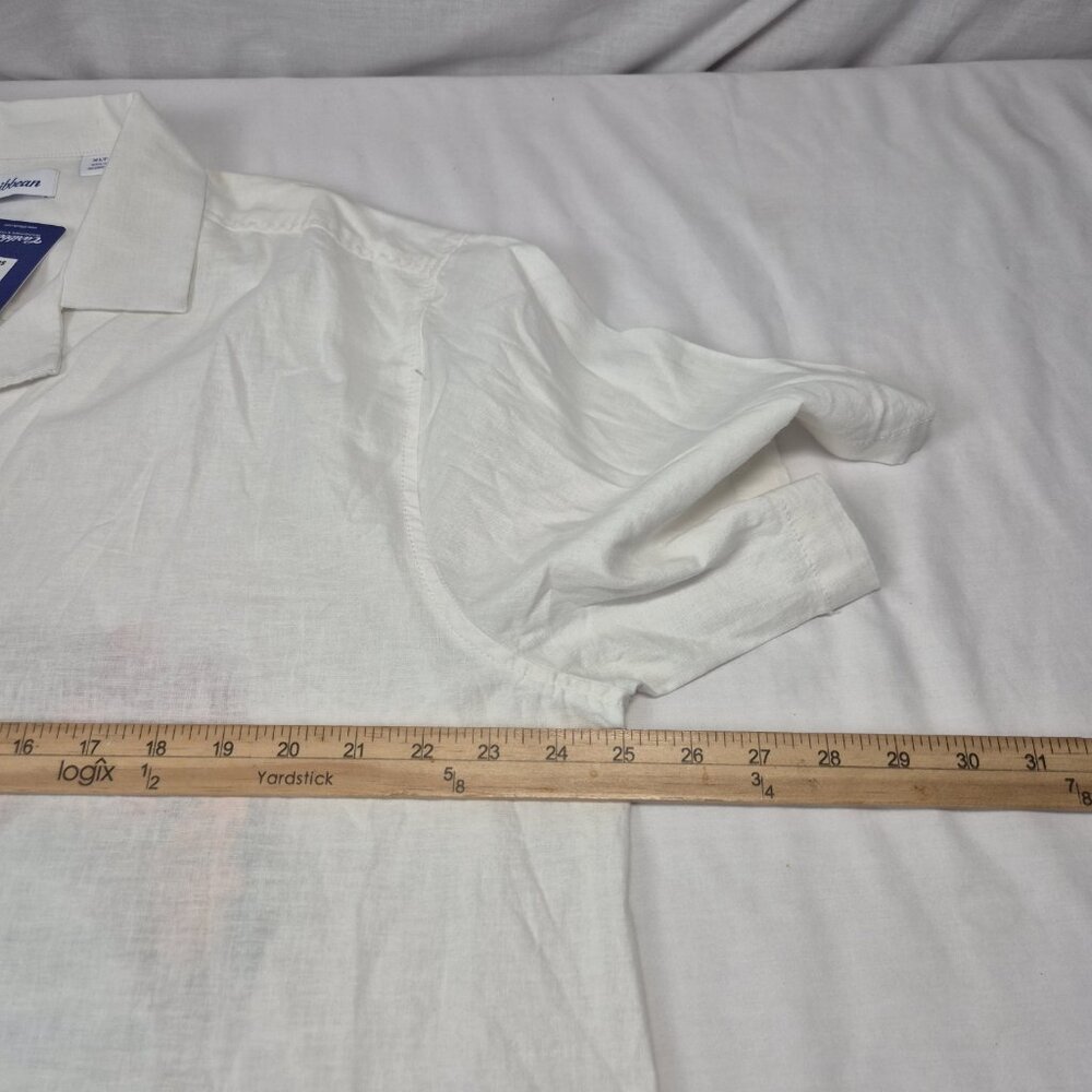 Caribbean Men' Shirt Size XLT Tall Linen Blend Short Sleeve button Up White (44) - Picture 8 of 12